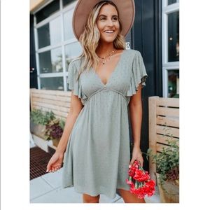 V-Neck Olive Dotted Empire Dress